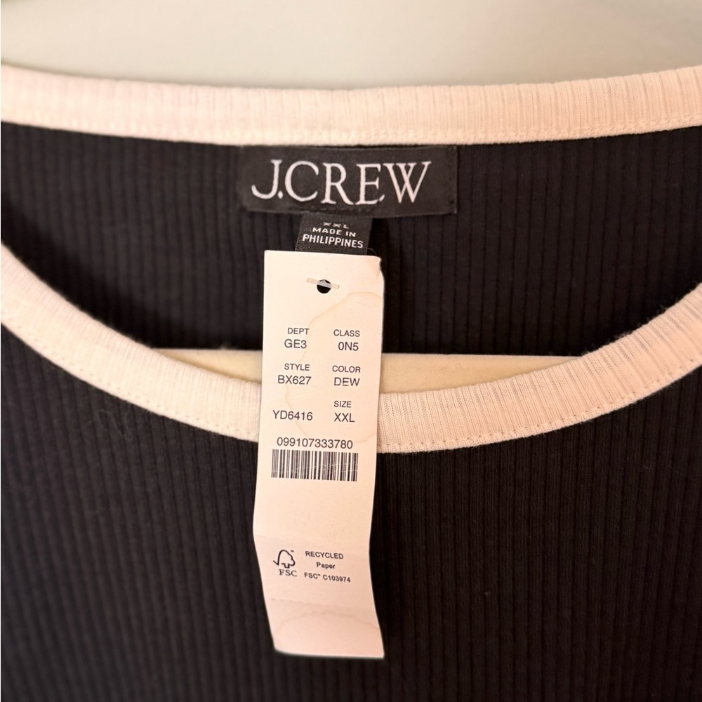J.Crew XXL Ribbed Contrast Trim Tank Black Cream NWT Cotton Modal Stretch - Picture 3 of 5